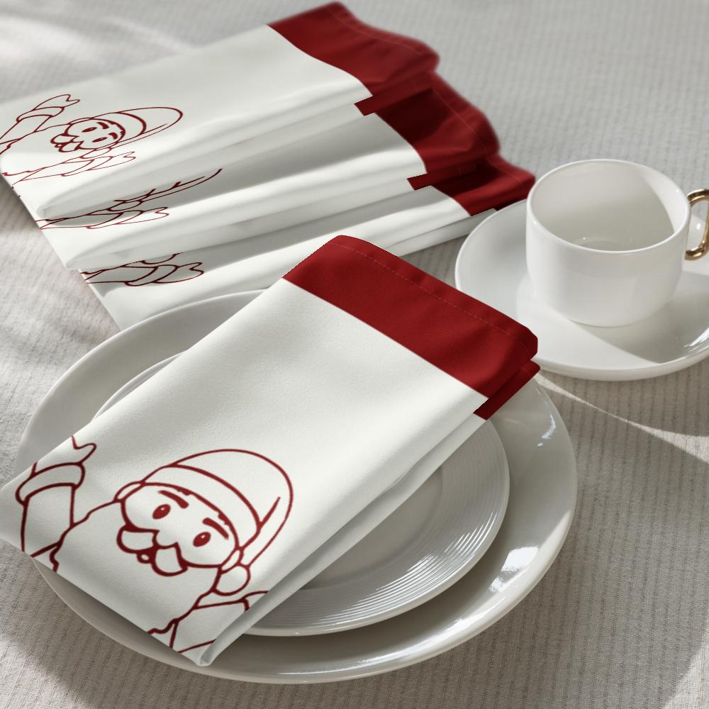 Red & White Holiday Cloth Napkin Set (4) — 20 x 20 in Reusable Christmas Dinner Napkins
