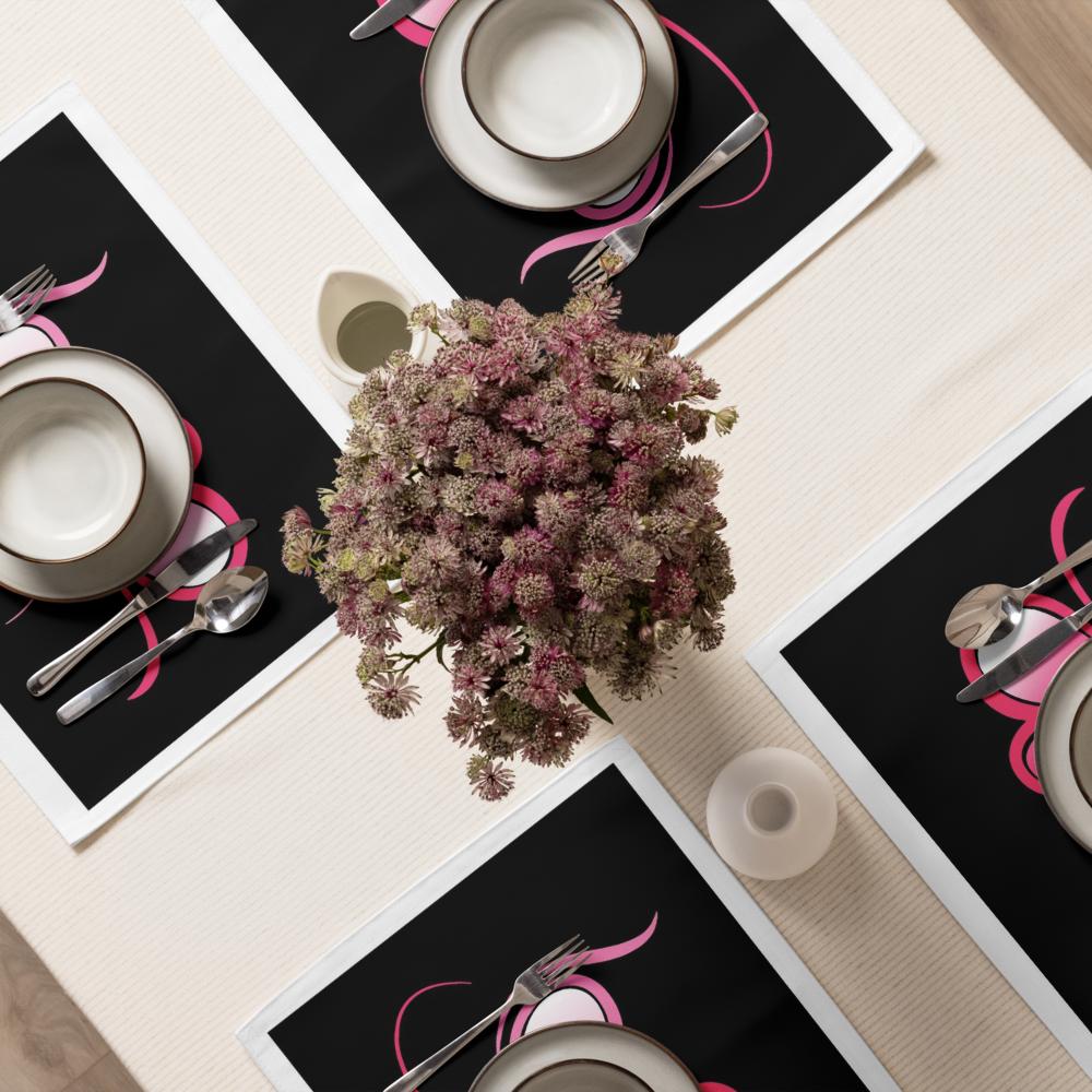 Black, White & Pink Placemat Set of 4 – 18x14 Inch Washable Heat-Resistant Dining Table Mats