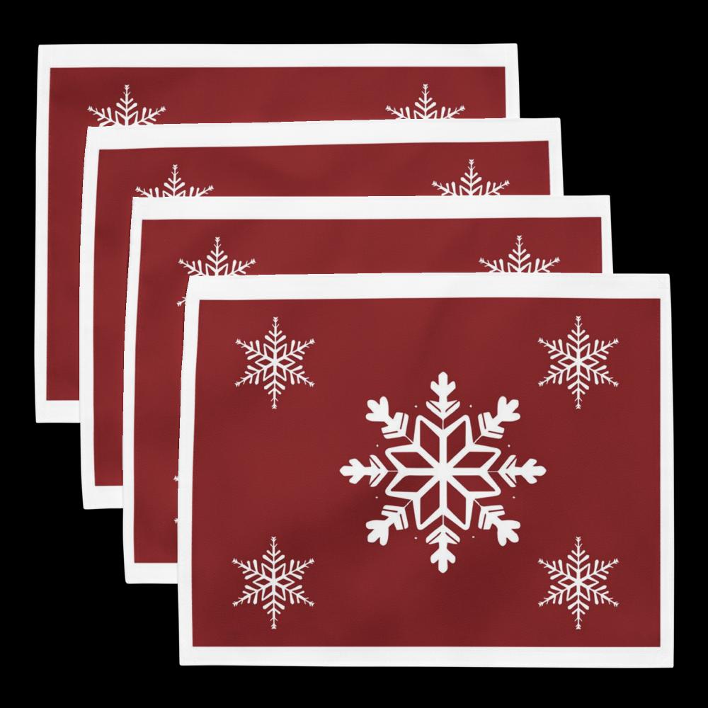 Red Christmas Placemat Set – 4-Pack 18x14 Holiday Table Placemats with White Accents