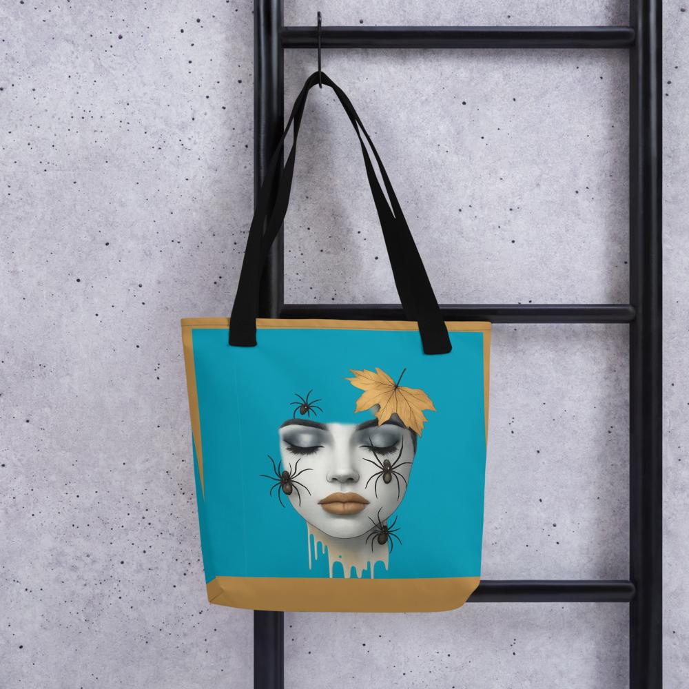 Blue & Brown Halloween Tote Bag – 15”x15” Spooky-Chic Fall Fashion Accessory