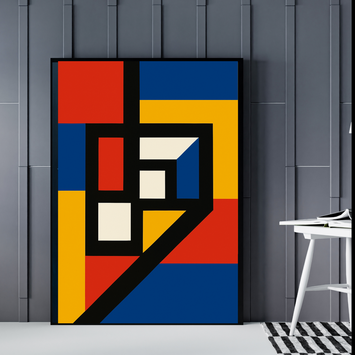 Portrait Abstract Wall Art -Yellow, Red, Blue & White Printable Poster (16x20, 18x24, 24x36) Set of 2 Digital Prints