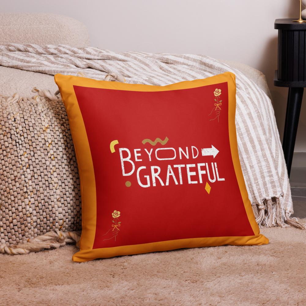 Beyond Grateful Throw Pillow – Thanksgiving Decorative Cushion (18x18, Orange & Red)