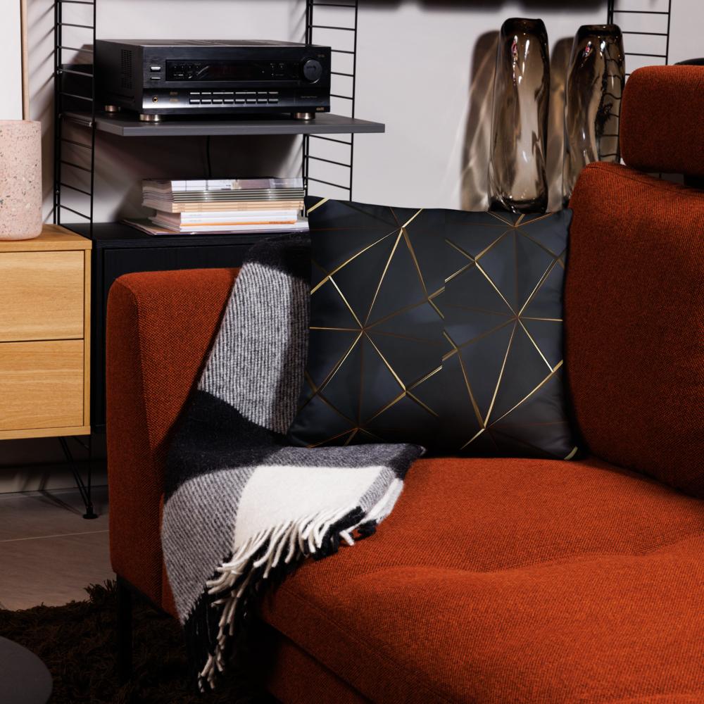 Black Throw Pillow with Tiny Gold Pattern – 18x18” | Minimal Luxe Accent Cushion