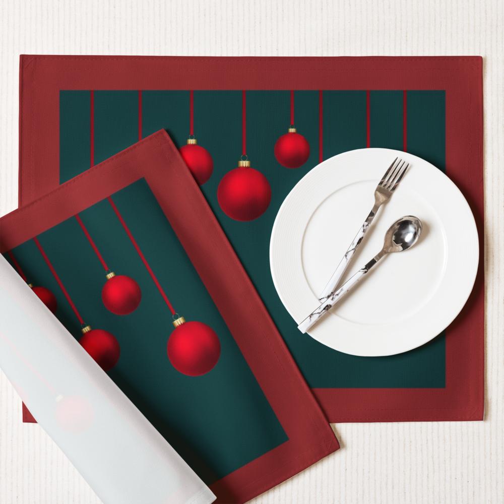 Christmas Placemats Set of 4 | Red & Green Holiday Table Decor (18x14 in)