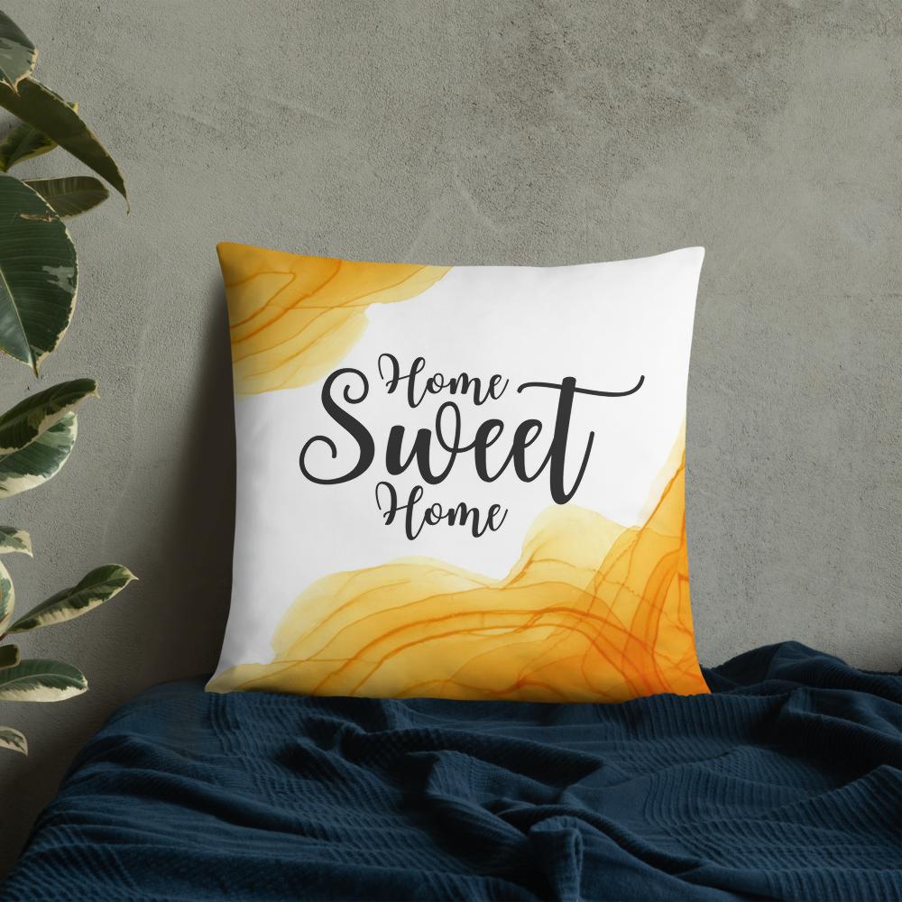 Orange & White Marble Throw Pillow – “Home Sweet Home” Decorative Cushion 22x22”