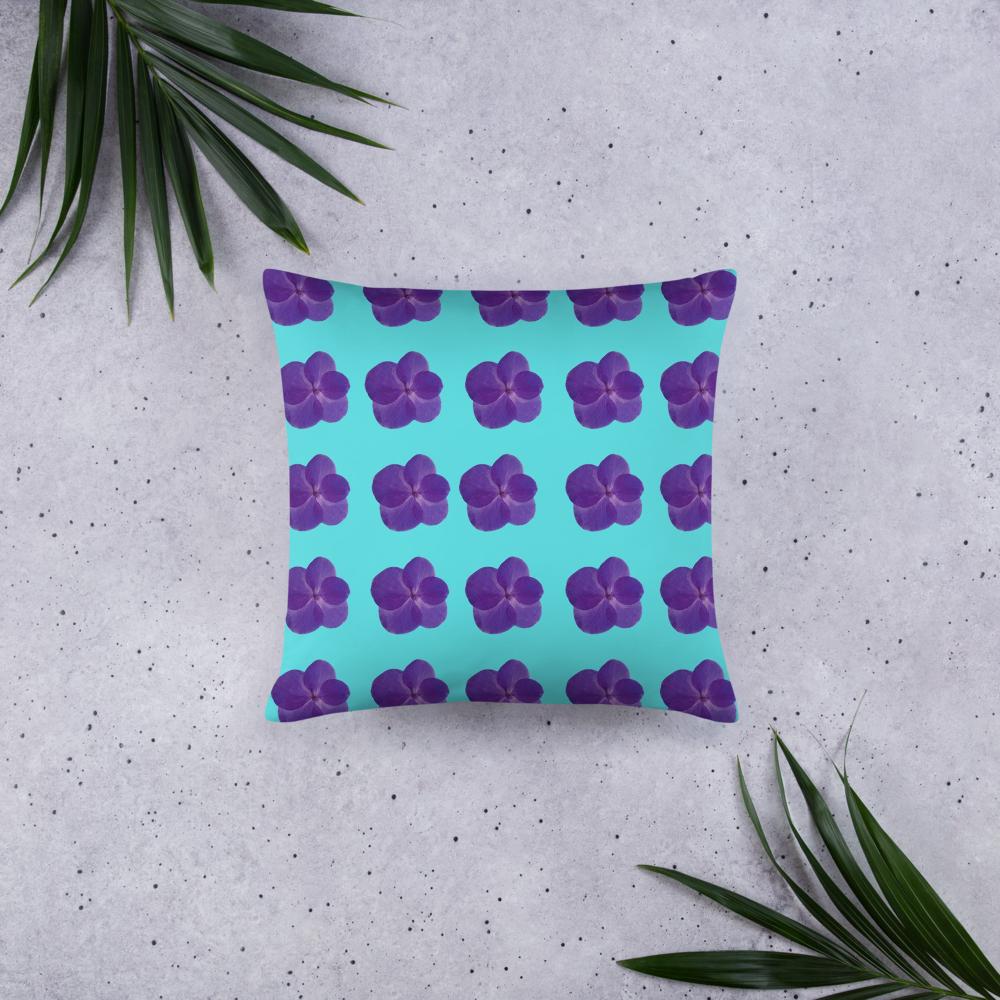 Mint Green Throw Pillow with Purple Flower Pattern – 18x18” | Soft Botanical Accent
