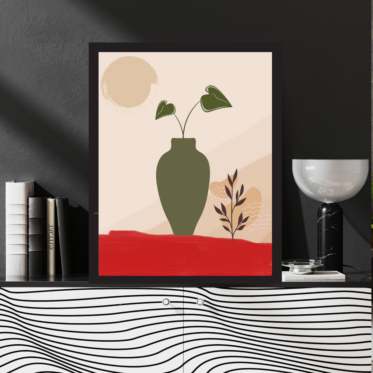 4-Piece Botanical Vase Wall Art Bundle – Beige & Red Backgrounds with Flower Pots and Plants (Digital Download, 3 Sizes Each)