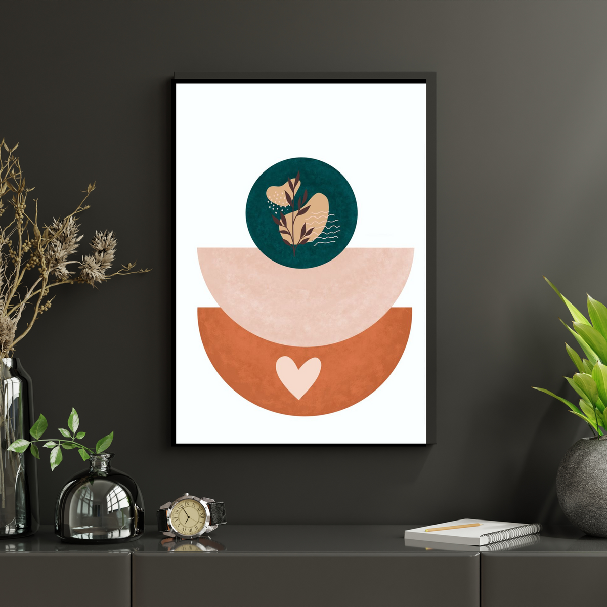 Boho Calabash Wall Art Set – 3 Printable Green & Brown Abstract Prints on White Background
