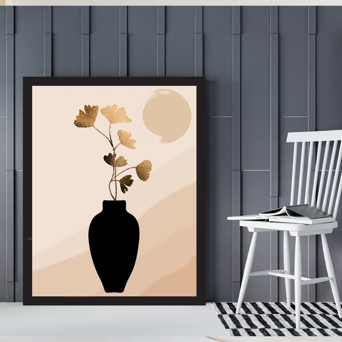 Neutral Vase Wall Art Set – 3 Printable Botanical Prints (Gold & Green Flowers) | Digital Download | 3 Sizes Included