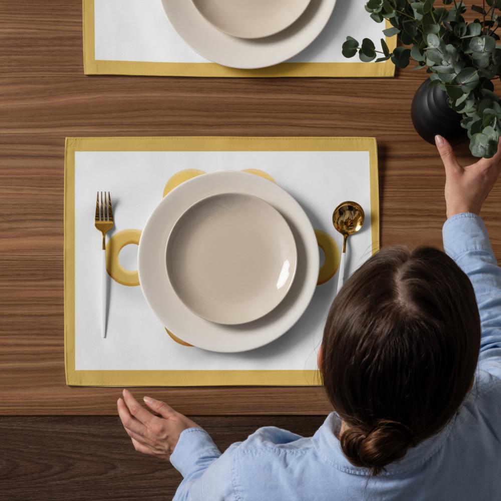 White & Yellow Abstract Placemat Set – 4-Pack 18x14 Decorative Table Placemats