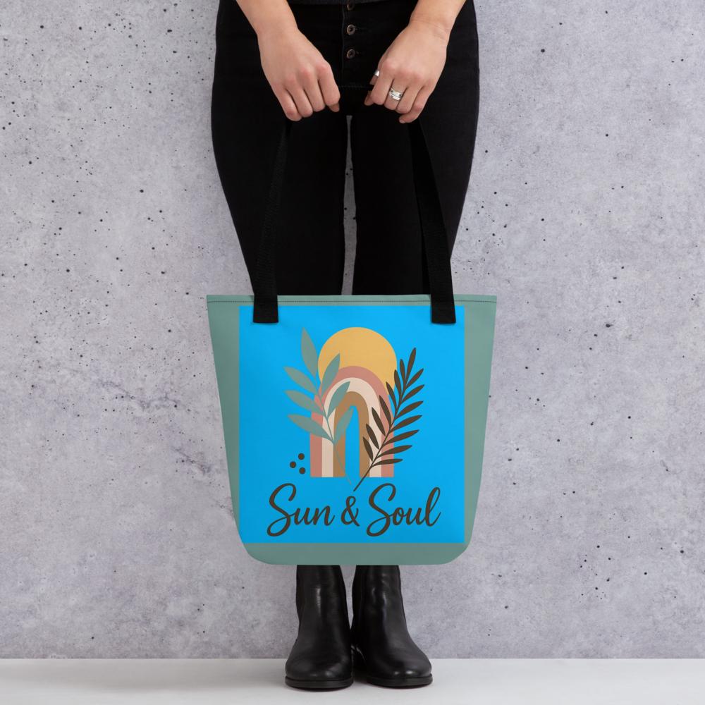 Eco-Friendly Boho Tote Bag – Reusable Blue & Green Shoulder Bag for Everyday Use
