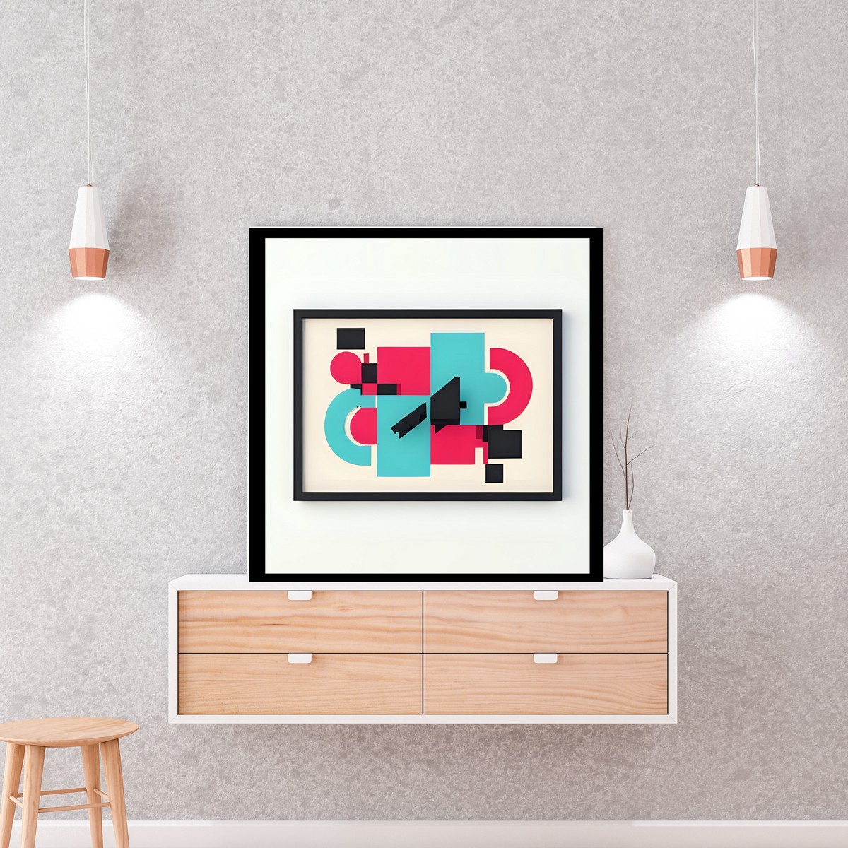 L 2-Piece Abstract Wall Art Bundle – Pink, Black & Blue Digital Paintings on White Background (Instant Download, 3 Sizes Each)