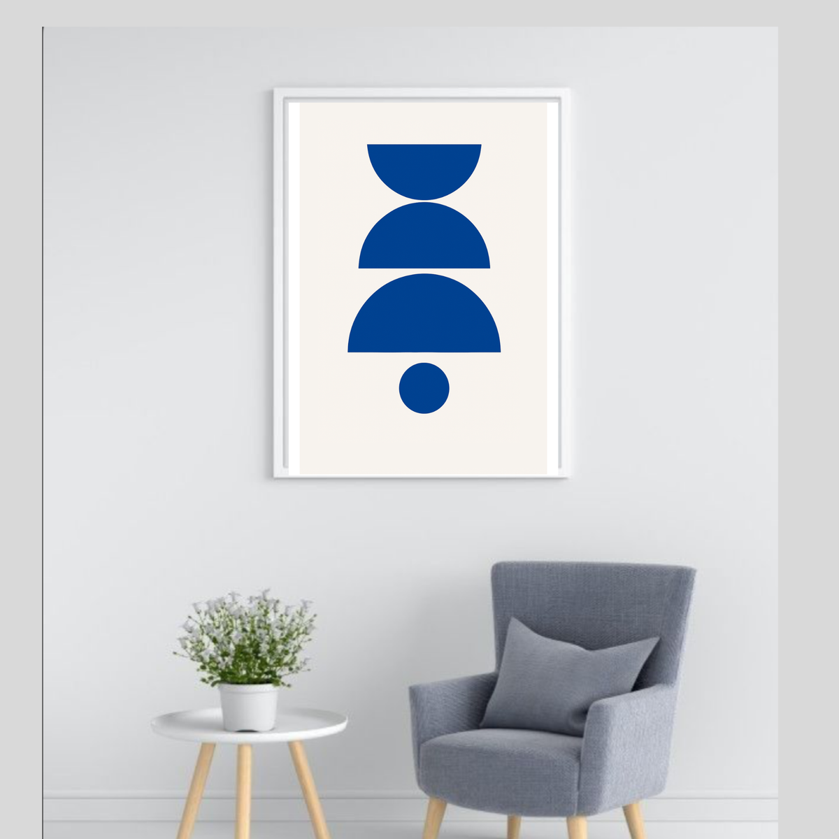 Boho Blue & White Abstract Wall Art – Minimalist Digital Download, Modern Bohemian Printable Art (16x20, 18x24, 24x36)