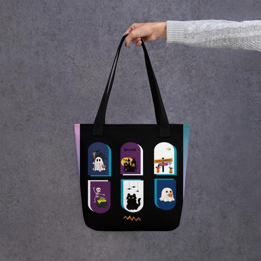 Black Halloween Toothbag – 15”x15” Reusable Tote with Vibrant Spooky Art