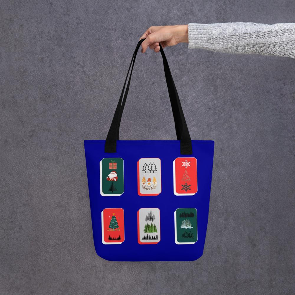 Royal Blue Christmas Tote Bag – Elegant 15×15″ Reusable Holiday Shopping Bag