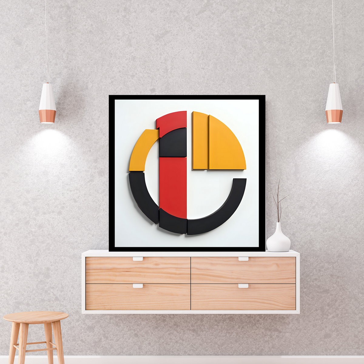 Elegant Abstract Wall Art Set – Yellow, Red & Black (3 Digital Prints – 16x16, 20x20, 24x24 in)