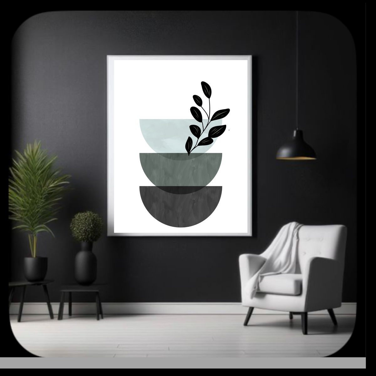 Boho Green & Black Wall Art Set – of 3 Minimalist Botanical Digital Download Prints, Modern Neutral Home Décor (16x20, 18x24, 24x36)