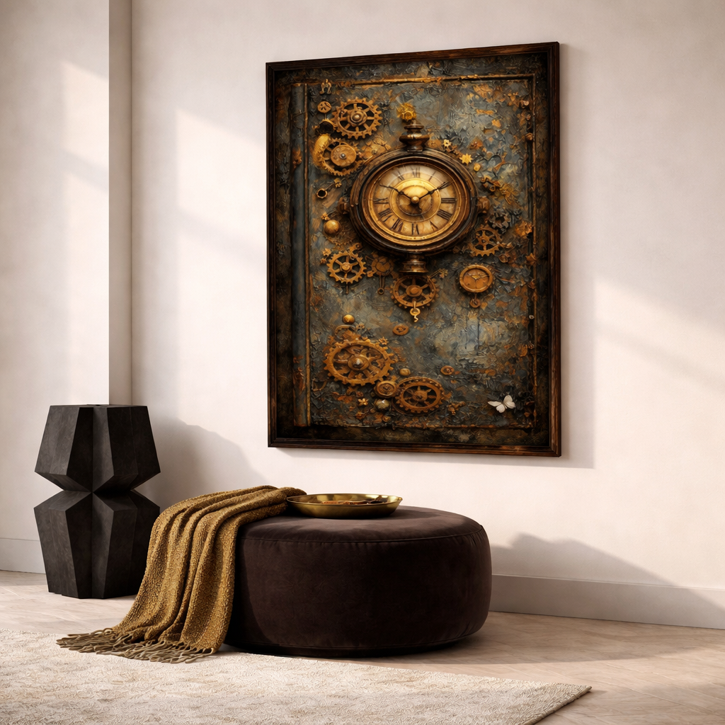 Steampunk Clock Wall Art Set – Vintage Time Concept Printable – Industrial Surreal Digital Download (11x14, 16x20, 18x24, 24x36)