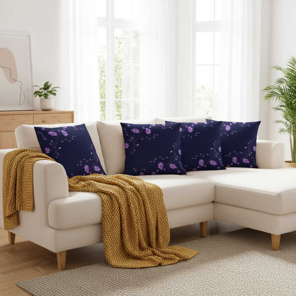 Dark Blue Throw Pillow with Purple Flowers – 18x18” | Elegant Floral  Design