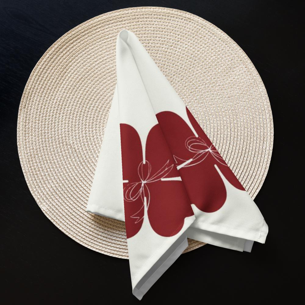 Red & White Christmas Cloth Napkin Set (4) — 20 x 20 in Reusable Polyester Dinner Napkins