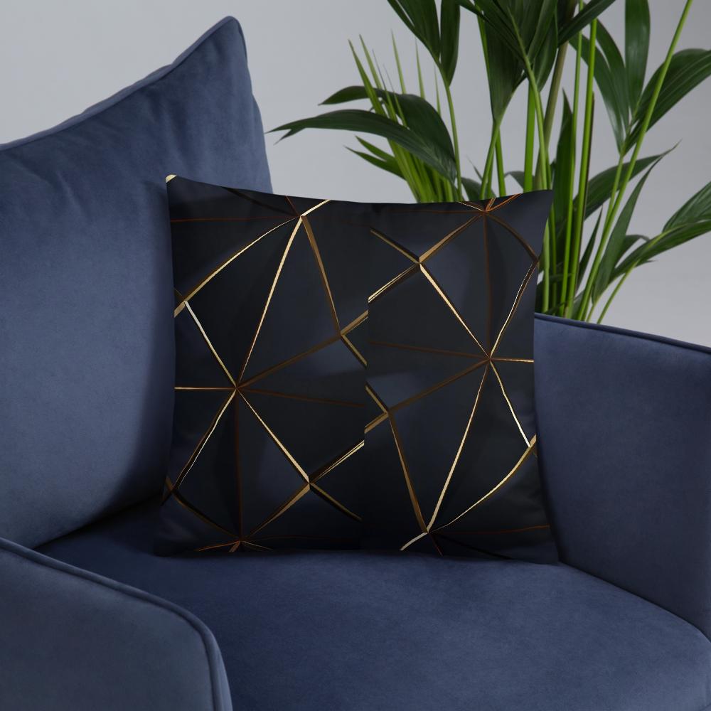 Black Throw Pillow with Tiny Gold Pattern – 18x18” | Minimal Luxe Accent Cushion