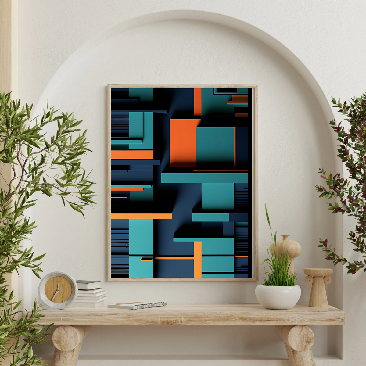 Bold Navy & Orange Abstract Wall Art – 3-Piece Digital Download Bundle (16x20, 18x24, 24x36 Inches)