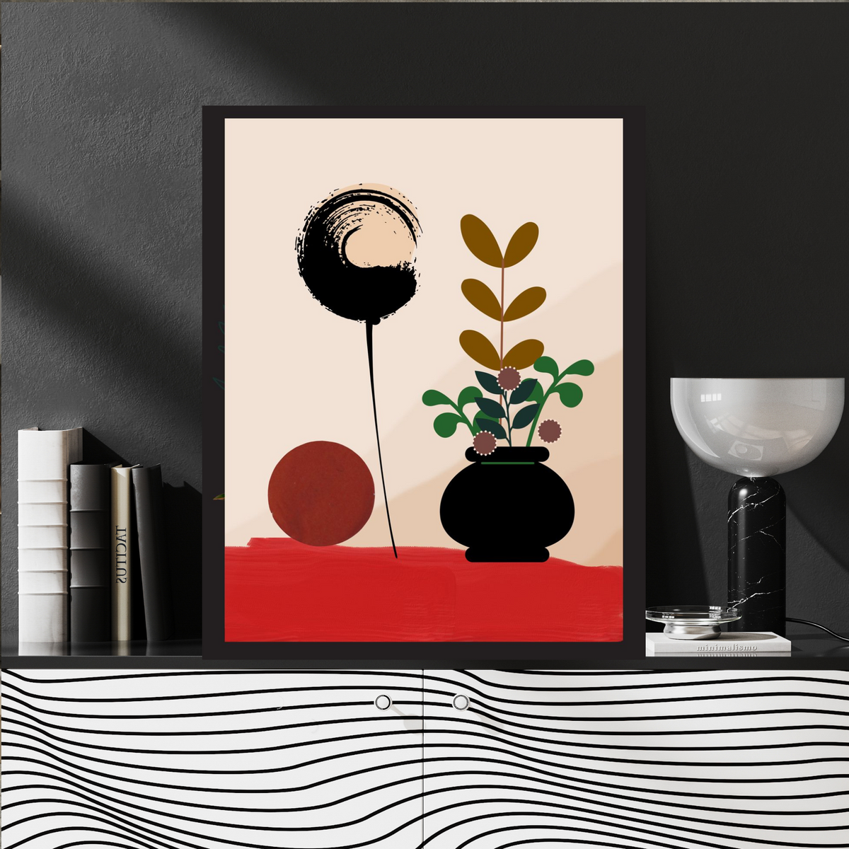 4-Piece Botanical Vase Wall Art Bundle – Beige & Red Backgrounds with Flower Pots and Plants (Digital Download, 3 Sizes Each)
