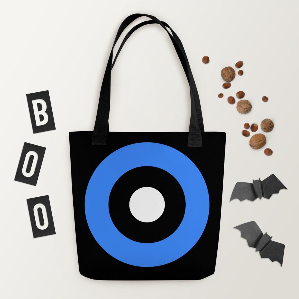 Black, Blue & White Abstract Circles Tote Bag – 15”x15” Modern Minimalist Carryall