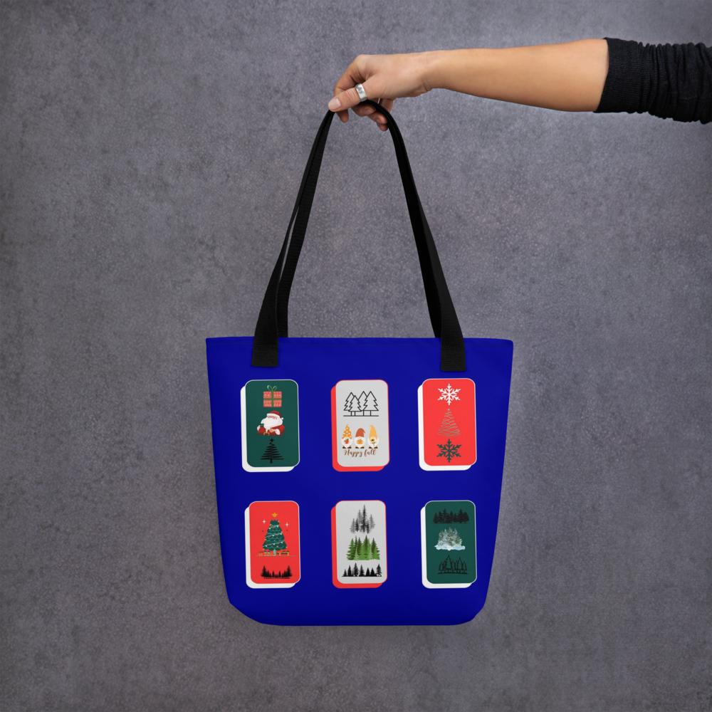 Royal Blue Christmas Tote Bag – Elegant 15×15″ Reusable Holiday Shopping Bag