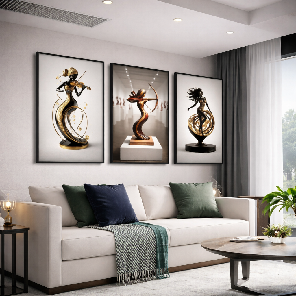 Elegant Music Sculpture Wall Art (3-Piece Set) – Portrait Prints | Digital Download