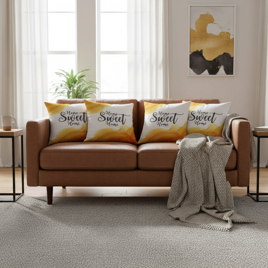 Orange & White Marble Throw Pillow – “Home Sweet Home” Decorative Cushion 22x22”