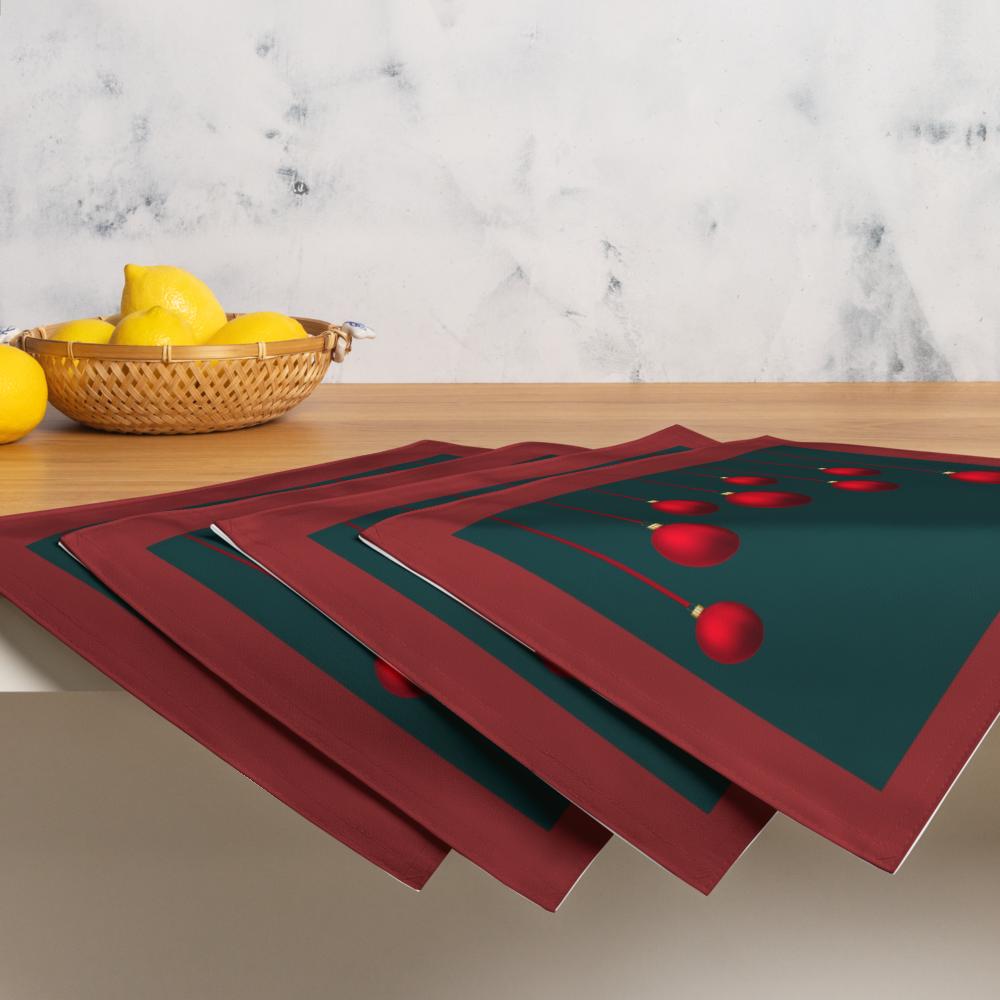 Christmas Placemats Set of 4 | Red & Green Holiday Table Decor (18x14 in)