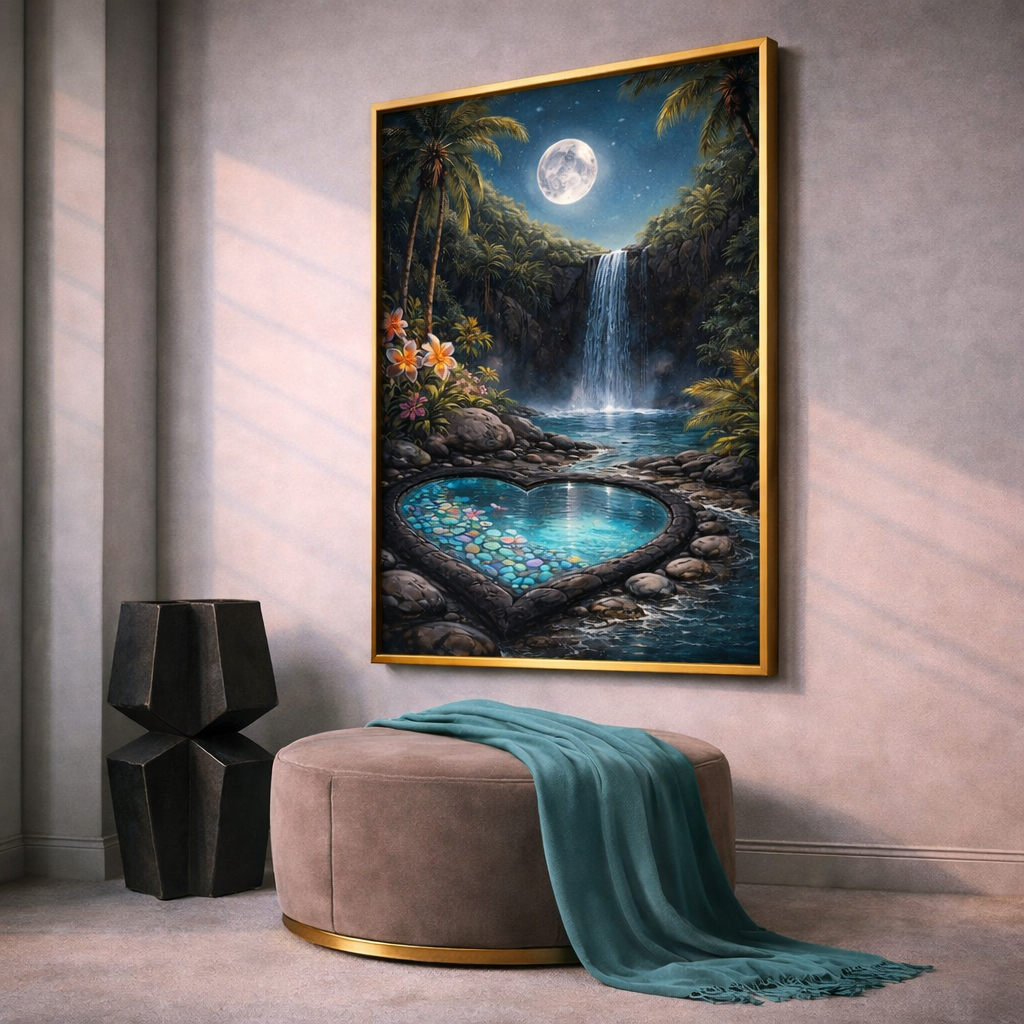Moonlit Waterfall Wall Art Set – Fantasy Nature Printable Wall Decor – Digital Download (11x14, 16x20, 18x24, 24x36)