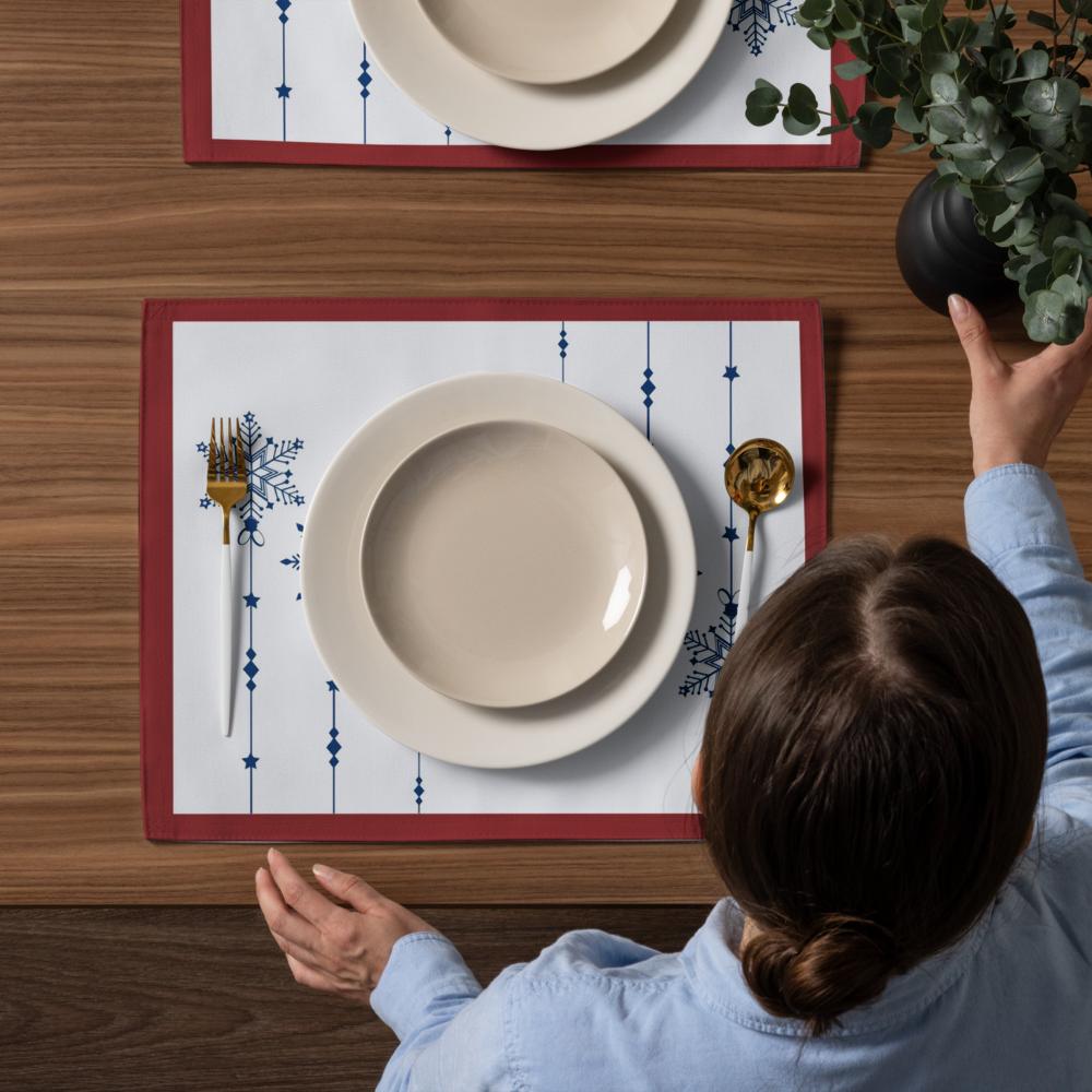 Christmas Placemat Set – 4-Pack 18x14 Holiday Table Placemats in Red, White & Blue