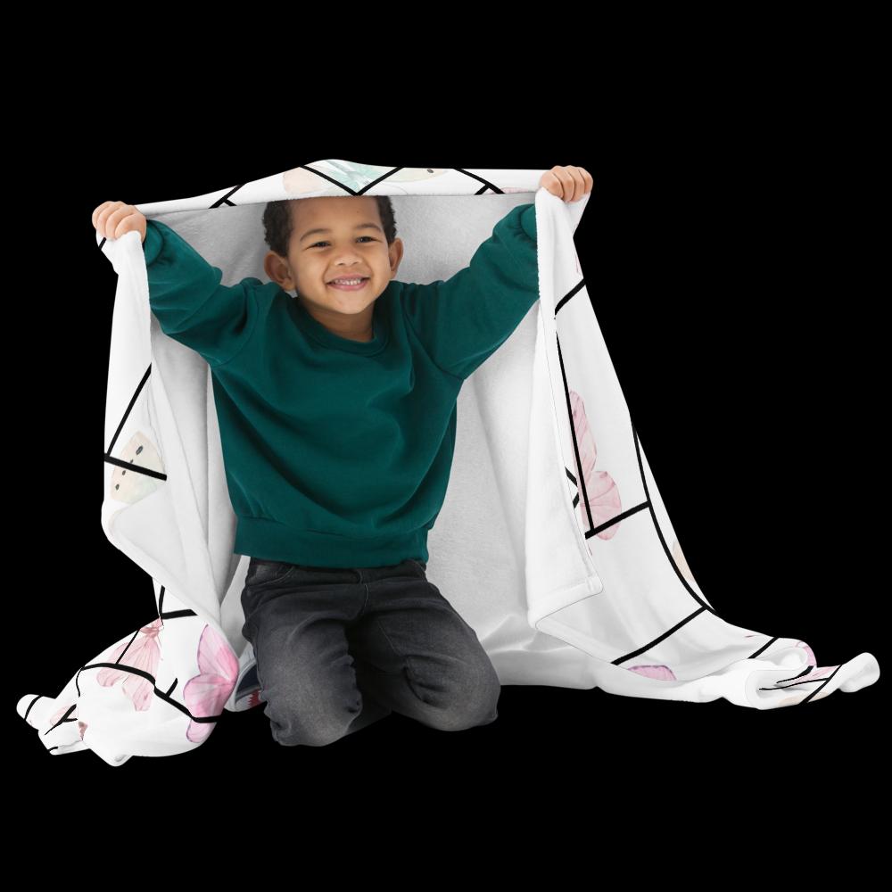 Pink Butterfly Zigzag Throw Blanket – 50x60” Soft White Fleece with Delicate Modern Design
