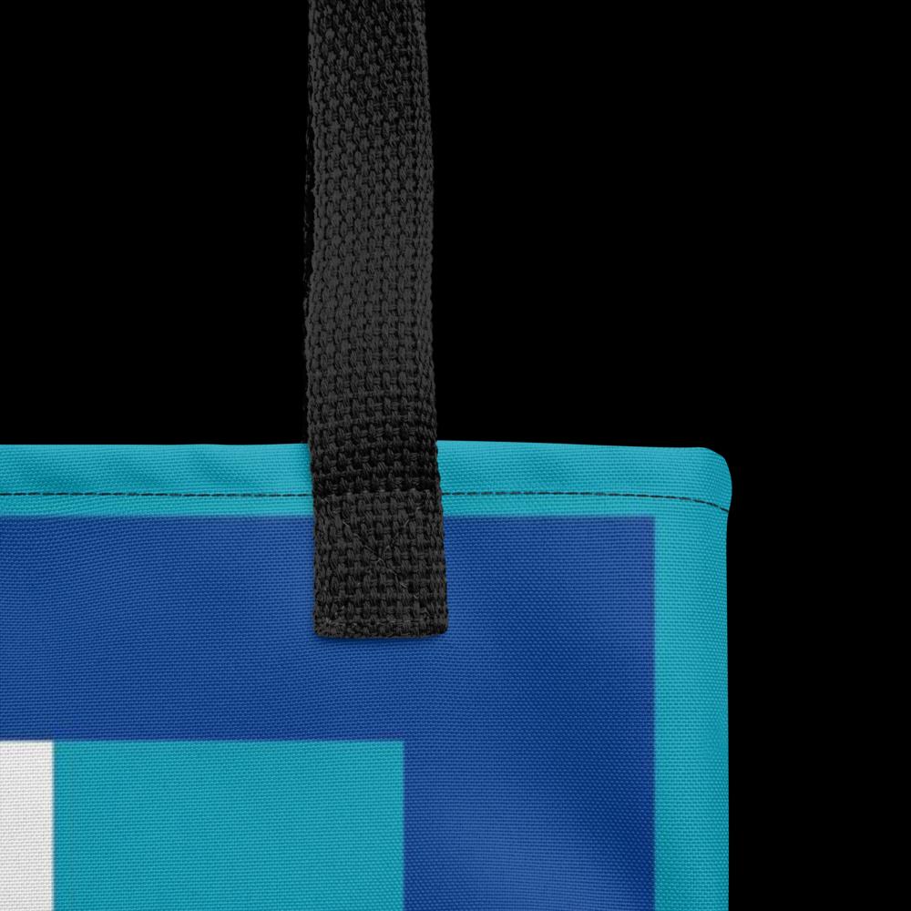 Royal Blue & White Abstract Squares Tote Bag – 15”x15” Modern Geometric Carryall