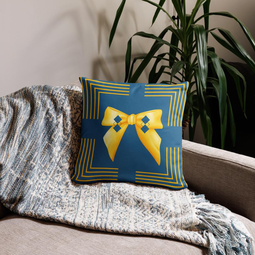 Modern Blue Square Pillow with Yellow Detailing – 18x18 Sofa & Bed Accent Decor