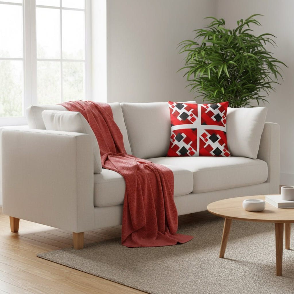 Red & Black Geometric Throw Pillow – 18x18” | Bold Modern Accent on White Background