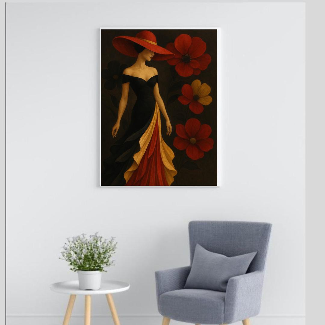 Floral Abstract Wall Art Bundle – Red, Black & Yellow Digital Prints