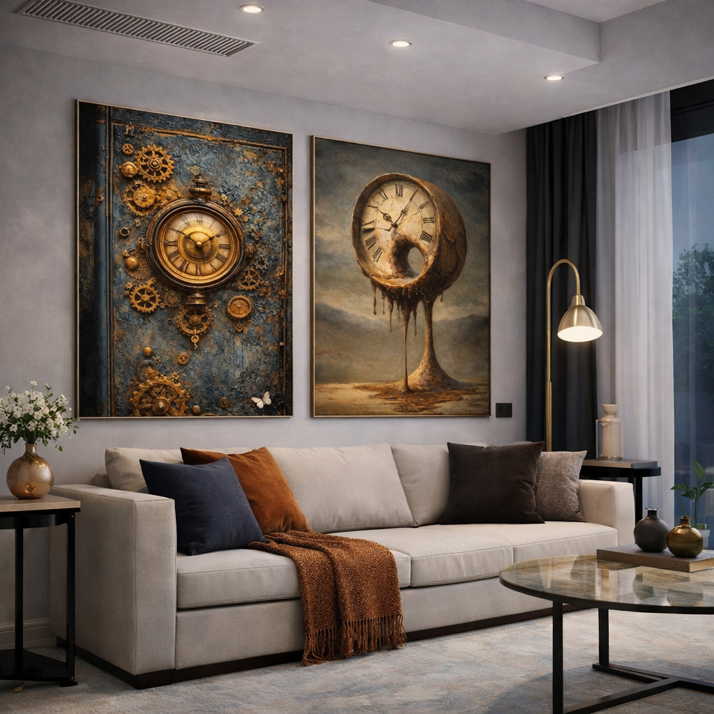 Steampunk Clock Wall Art Set – Vintage Time Concept Printable – Industrial Surreal Digital Download (11x14, 16x20, 18x24, 24x36)