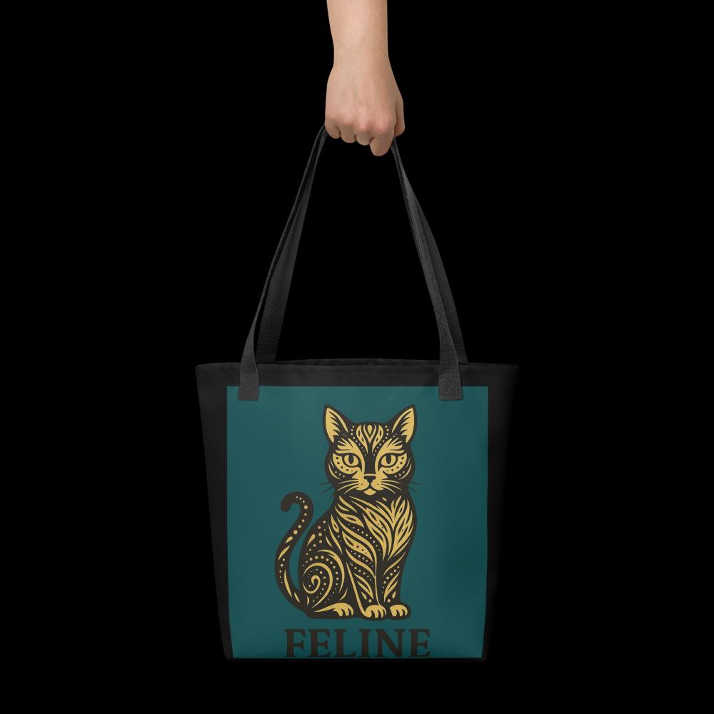 Cat Lover Tote Bag – 15x15 Green and Black Reusable Shoulder Bag for Pet Owners