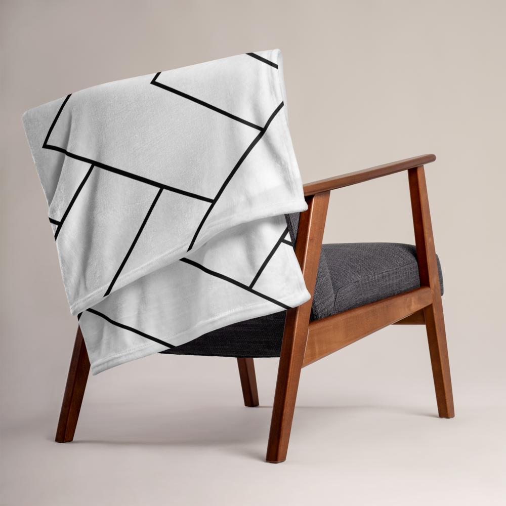 Minimalist White Zigzag Throw Blanket – 50x60” Soft Fleece with Subtle Blue Shadows