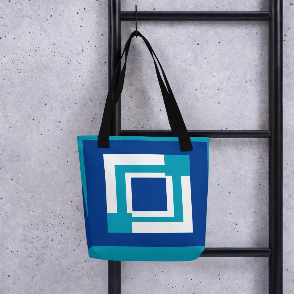 Royal Blue & White Abstract Squares Tote Bag – 15”x15” Modern Geometric Carryall