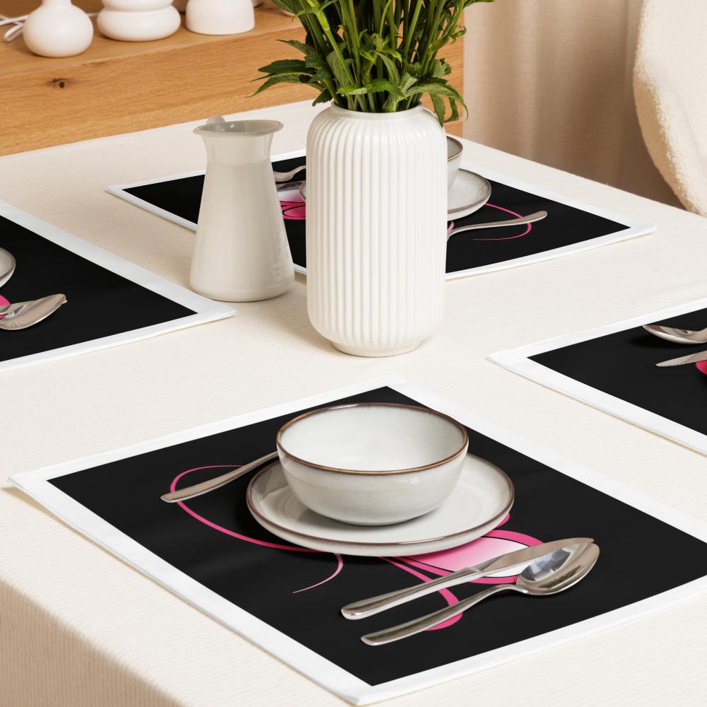 Black, White & Pink Placemat Set of 4 – 18x14 Inch Washable Heat-Resistant Dining Table Mats