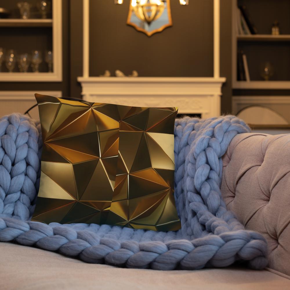 Metallic Geometric Throw Pillow – 18x18” | Gold & Bronze Triangular 3D Design
