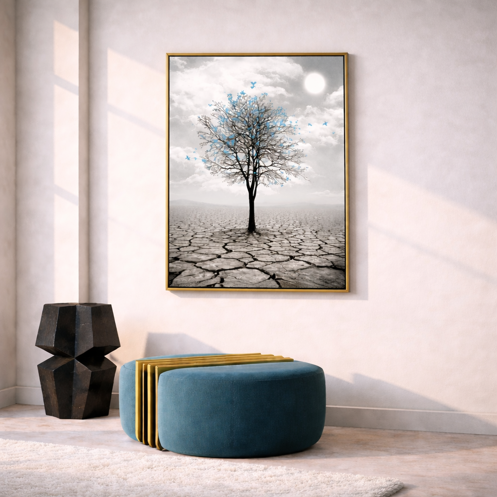 – Minimalist Nature Wall Art Set of 3 | Blue Tree & Stacked Stones Printable