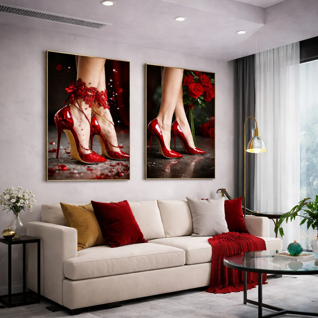 Red High Heel Wall Art Set – Glam Fashion Printable Decor – Luxury Romantic Digital Download (11x14, 16x20, 18x24, 24x36)