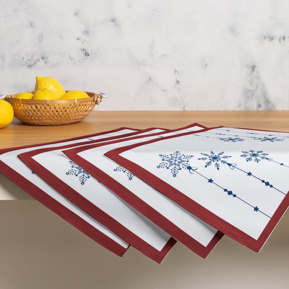 Christmas Placemat Set – 4-Pack 18x14 Holiday Table Placemats in Red, White & Blue