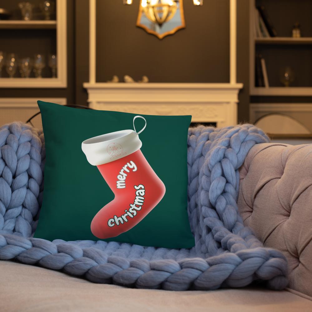 Green, Red & White Christmas Pillow – Festive Holiday Throw Cushion (18x18 & 22x22 Inches)