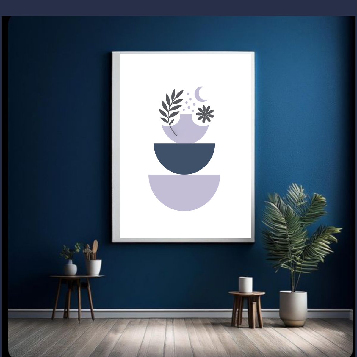 Boho Blue & Purple Botanical Wall Art Set – Soft Minimalist Wreath Prints, Modern Bohemian Decor, Digital Download (Set of 2)
